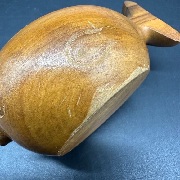 Vintage Mid Century Modern Wooden Puffer Fish Pencil Holder Paperweight Kitschy - Picture 8 of 11